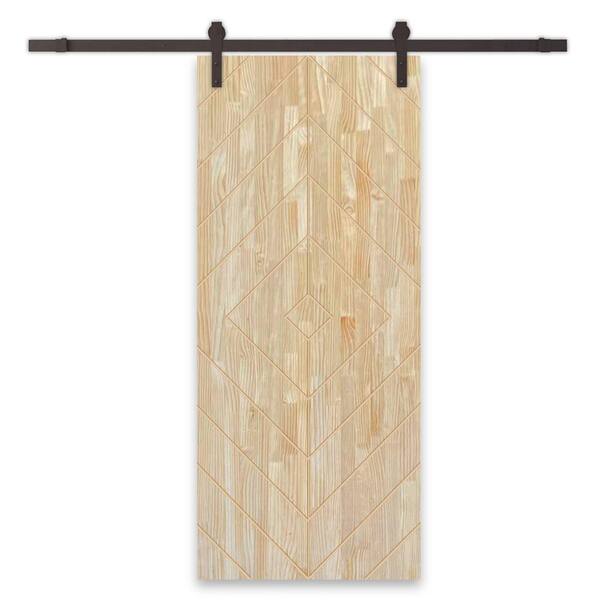 CALHOME Diamond 30 in. x 96 in. Fully Assembled Natural Solid Wood Unfinished Modern Sliding Barn Door with Hardware Kit