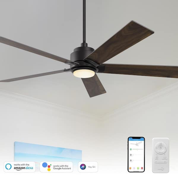 Aspen 56 in. Dimmable LED Indoor/Outdoor Black Smart Ceiling Fan with Light and Remote, Works with Alexa/Google Home