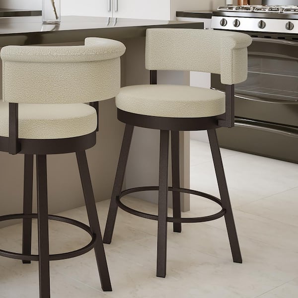 Amisco Rosco 26.75 in. Cream boucle polyester/Dark Brown Metal Counter Stool
