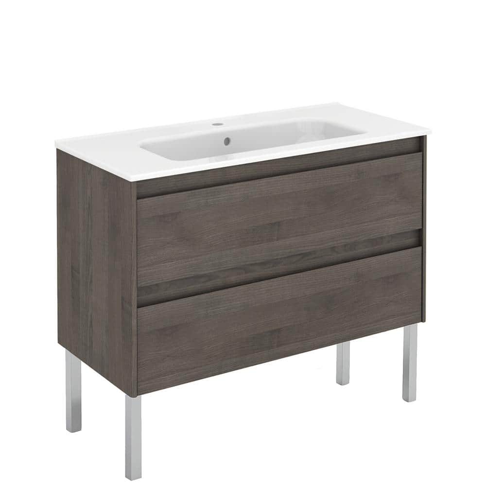 WS Bath Collections Ambra 39.8 in. W x 18.1 in. D x 32.9 in. H Bathroom Vanity Unit in Samara Ash with Vanity Top and Basin in White -  Ambra100FSA