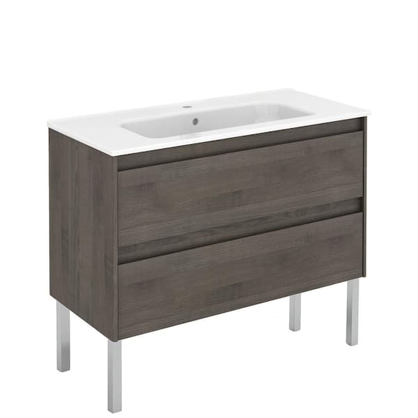 Ambra 39.8 in. W x 18.1 in. D x 32.9 in. H Bathroom Vanity Unit in Samara Ash with Vanity Top and Basin in White