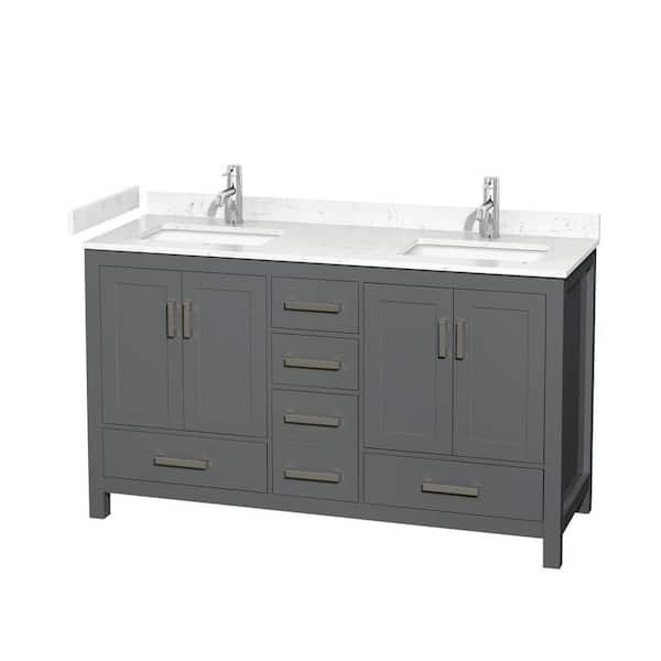 Wyndham Collection Sheffield 60 in. W x 22 in. D x 35 in. H Double Bath Vanity in Dark Gray with Carrara Cultured Marble Top