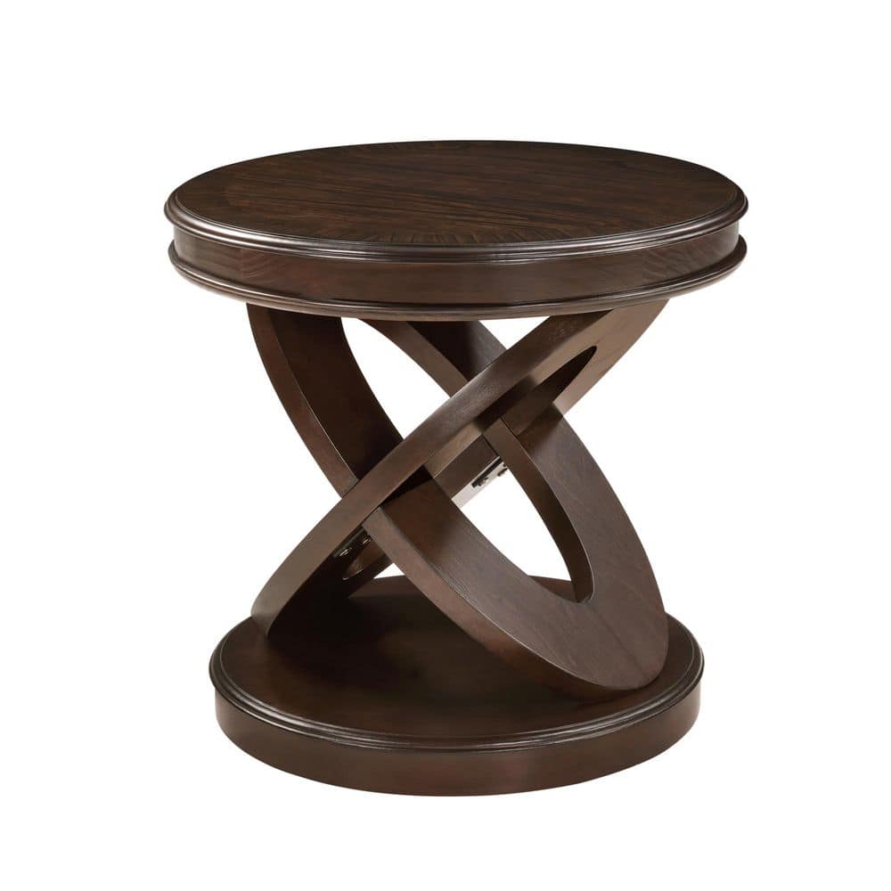 Liam 22 in. Walnut Round MDF and Solid Wood Veneer End Table, Side Table with X-Shaped Base - thumbnail 3