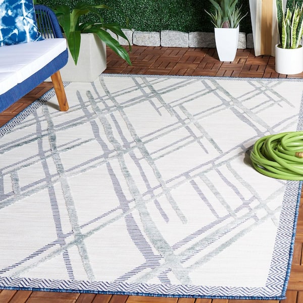 Cabana Ivory/Navy 6 ft. x 6 ft. High-Low Abstract Diamond Square Indoor/Outdoor Area Rug