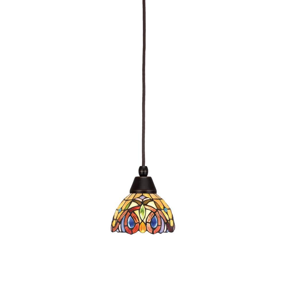 Bryson 7 in. 1-Light Dark Granite Cord Pendant Light with 7 in. Lynx Art Gl