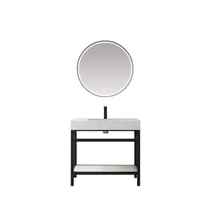 Funes 36 in. W x 22 in. D x 34 in. H Single Sink Bath Vanity in Matt Black with White Natural Stone Top and Mirror