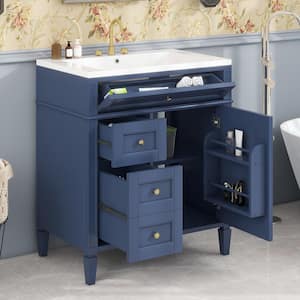 Ami 30 in. W x 18 in. D x 33 in. H Single Sink Freestanding Bath Vanity in Blue With White Resin Top (Tip-out Drawer)