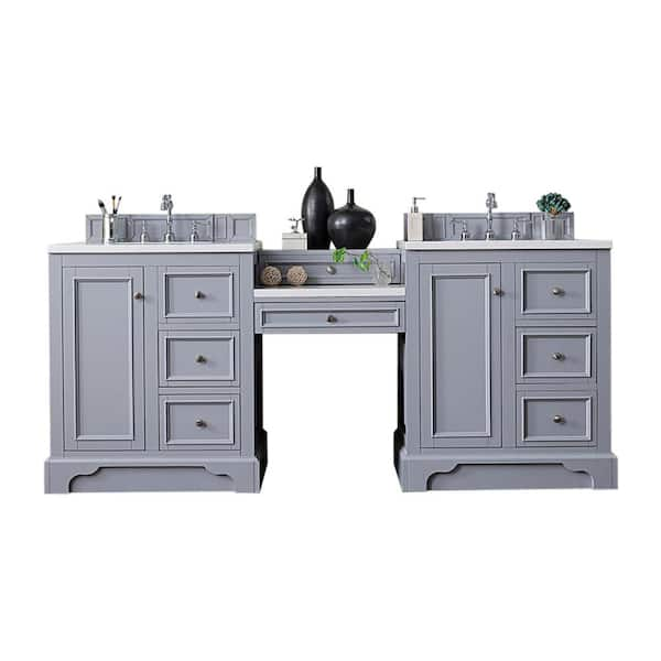 James Martin Vanities De Soto 83.1 in. W x 23.5 in. D x 36.3 in. H Double Bathroom Vanity in Silver Gray with White Zeus Quartz Top