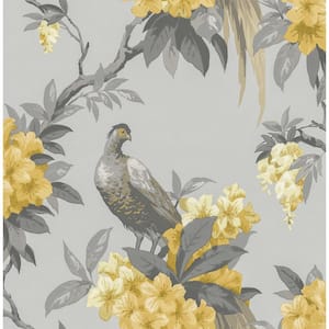 Golden Pheasant Grey Floral Wallpaper Sample