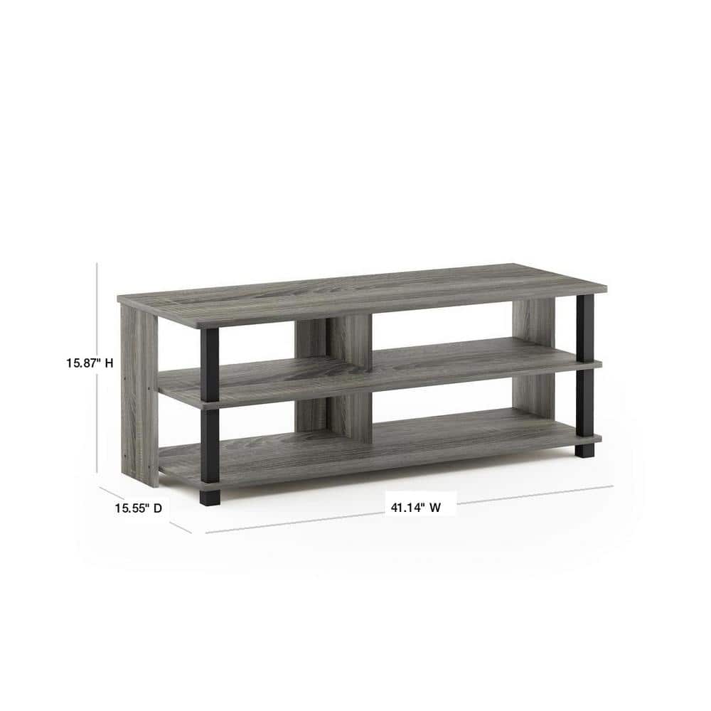 French Oak Grey and Black 3-Tier TV Stand with Shelves