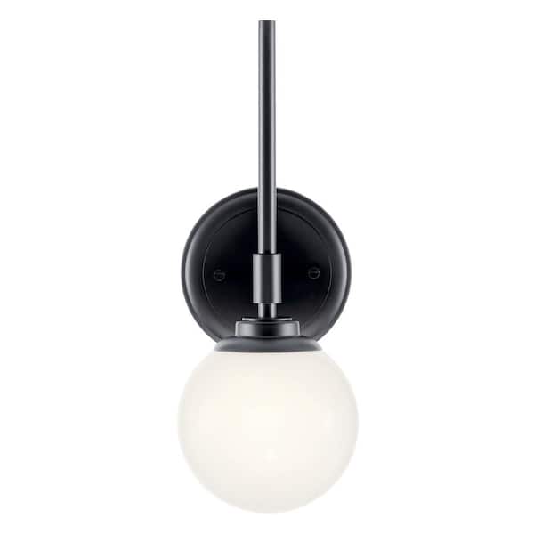 KICHLER Benno Wall Sconce - Modern Black Opal Glass Light For Bathroom & Hallway