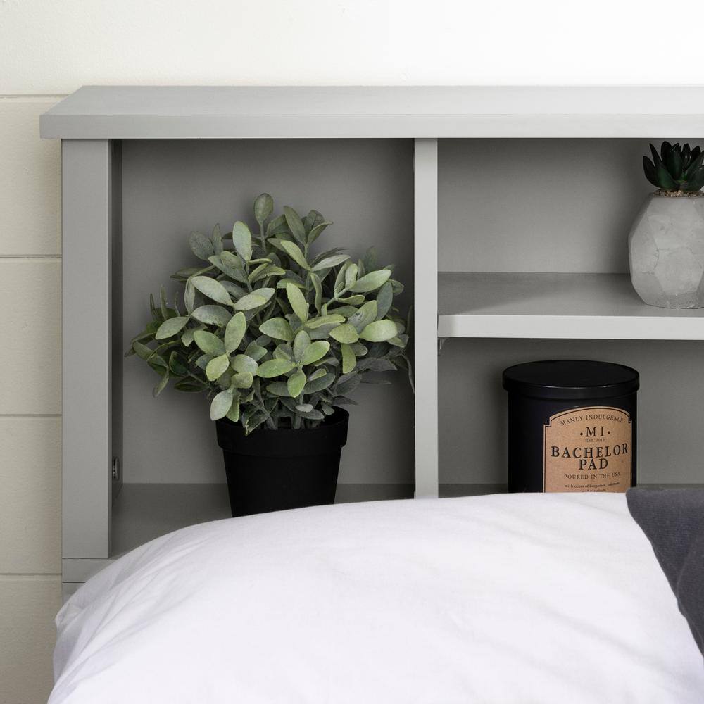 Gray Full Wood Bookcase Headboard with Storage