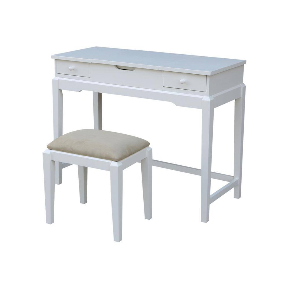 Gray Microfiber Upholstered Vanity Bench with White Frame