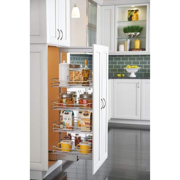 15 Chrome Wire Pantry Pullout with Swingout Feature Rotates Full 90 Degrees
