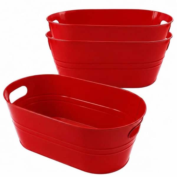 3-Pack 3 Gal. Red Galvanized Metal Beverage Tub with Handles 15.3 in. x 9 in. x 6 in. for Parties Use