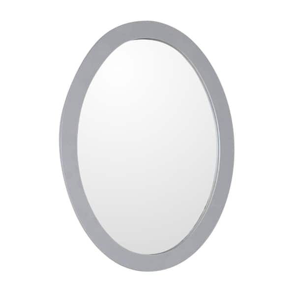 Bellaterra Home Lazio 22 in. W x 28 in. H Framed Oval Bathroom Vanity Mirror in Light Gray
