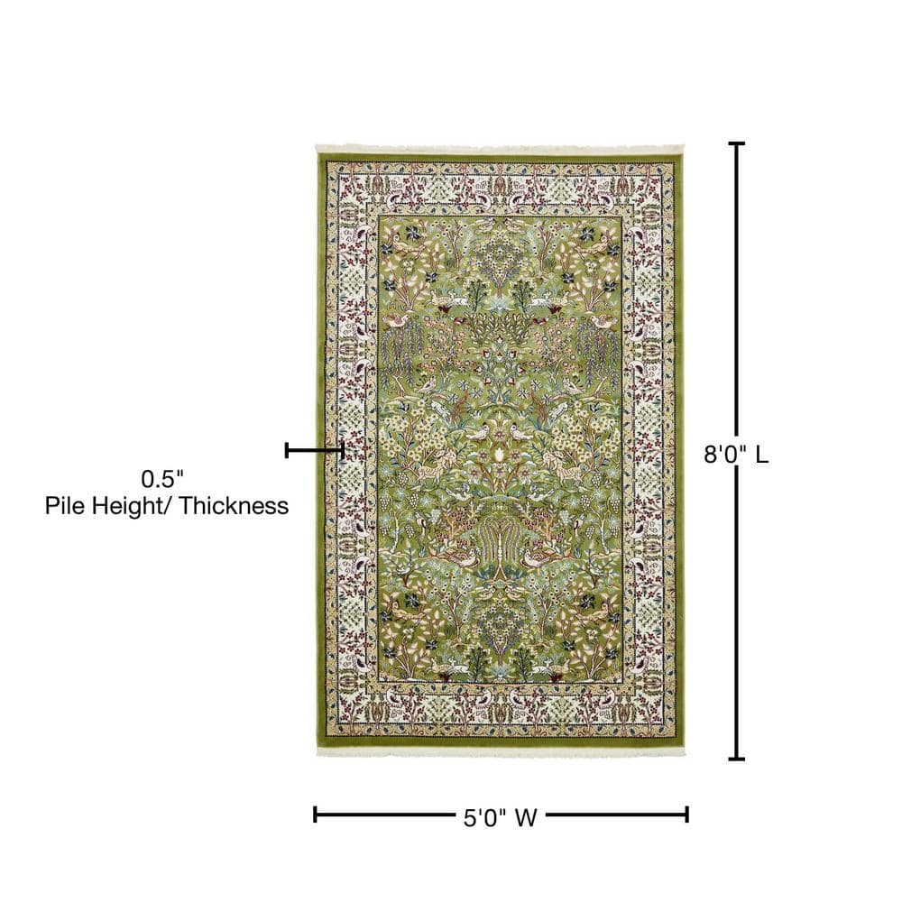 Emerald Blossom Easy-Care Rectangular Synthetic Rug