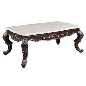 Benbek 52 in. Antique Oak Rectangle Marble Coffee Table with Queen Anne Legs