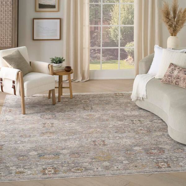 Heirloom Blend Grey 5 ft. x 8 ft. Medallion Traditional Area Rug