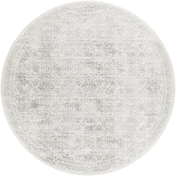 Livabliss Errol Cream 8 ft. Round Indoor Distressed Oriental Area Rug