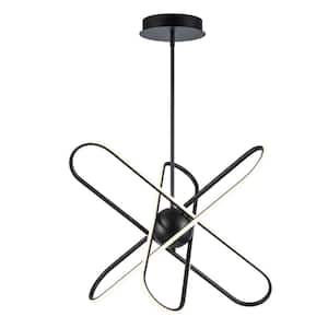 Nightingale 29.5 in. 1-Light Dimmable Integrated LED Black Ringed Chandelier Light Fixture