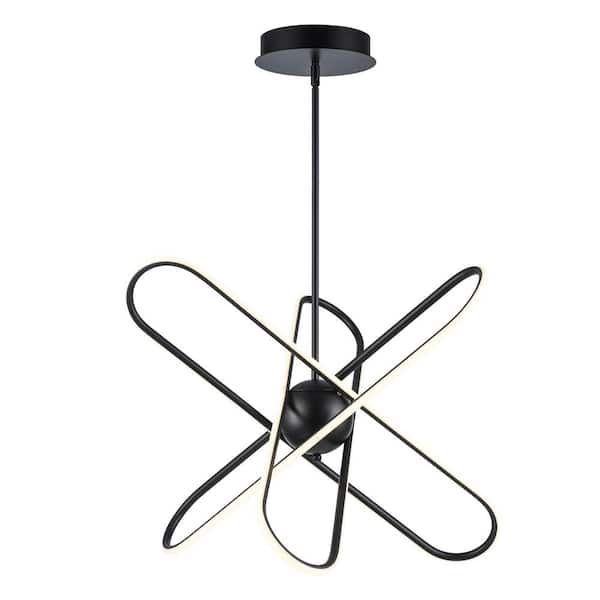 Bel Air Lighting Nightingale 29.5 in. 1-Light Dimmable Integrated LED Black Ringed Chandelier Light Fixture