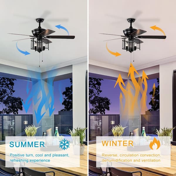 Keazile 52 in. Indoor Matte Black Ceiling Fan with Lights