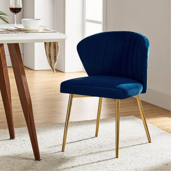 Luna Navy Velvet 20 in.W x 19.5 in.D x 29 in.H Tufted Wingback Side Chair with Metal Legs
