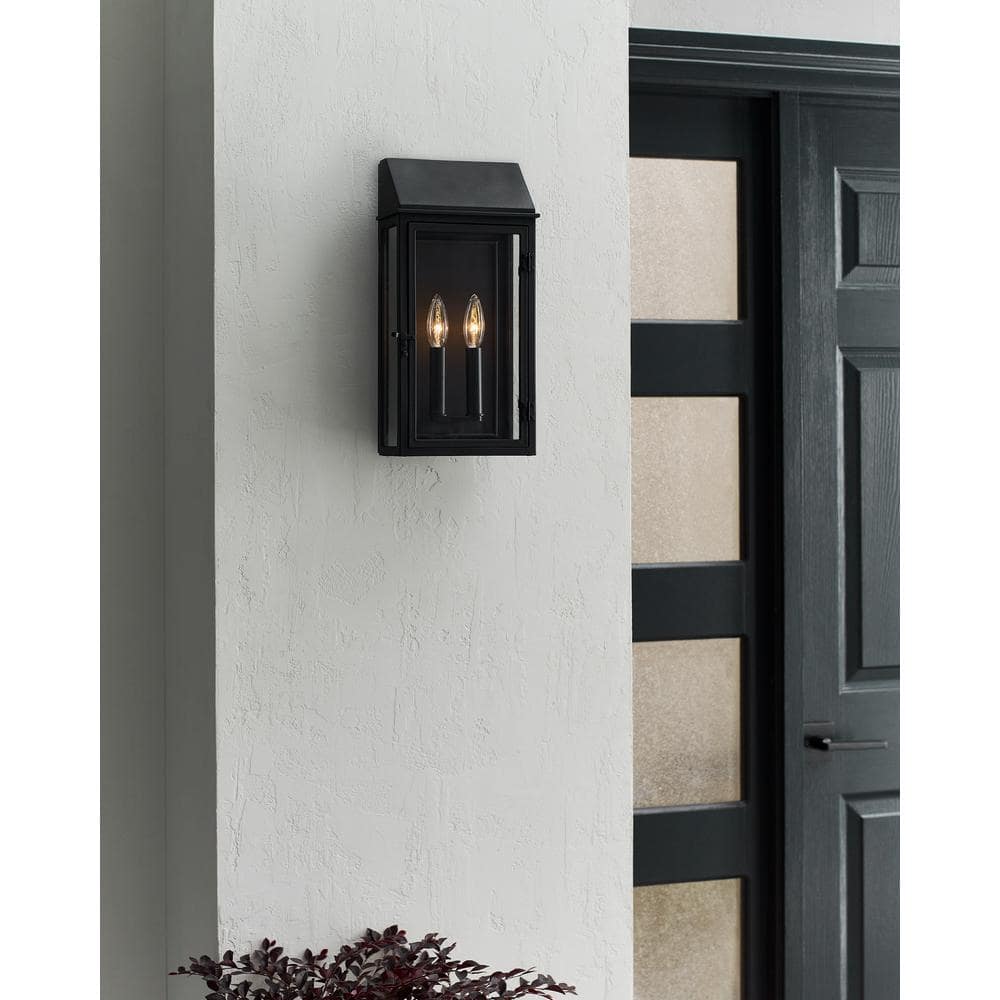 Black Aluminum 2-Light Outdoor Wall Lantern