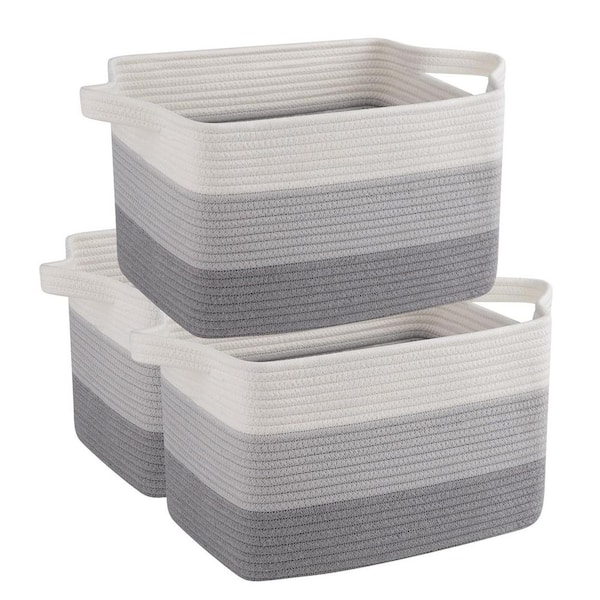 Unbranded Gray 17.7 in. x 11 in. Cotton Decorative Basket Set of