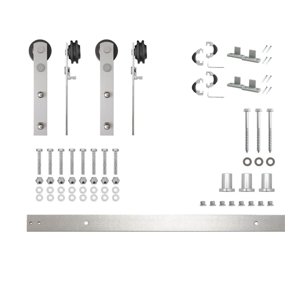 4 ft./48 in. Brushed Nickel Non-Bypass Sliding Barn Door Hardware Kit Arrow Design Roller for Double Doors price history on PriceWatchPro