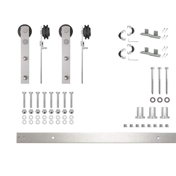 HOMACER 4 ft./48 in. Brushed Nickel Non-Bypass Sliding Barn Door Hardware Kit Arrow Design Roller for Double Doors
