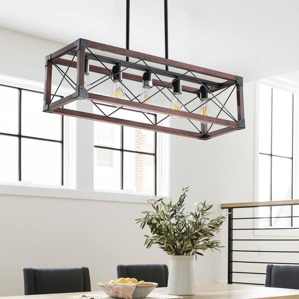 Gloweer 5-Light Retro Farmhouse Chandelier Pendant in Red