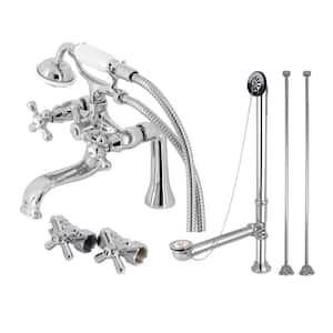 Vintage 2-Handle Clawfoot Tub Faucet Packages with Supply Line and Tub Drain in Polished Chrome