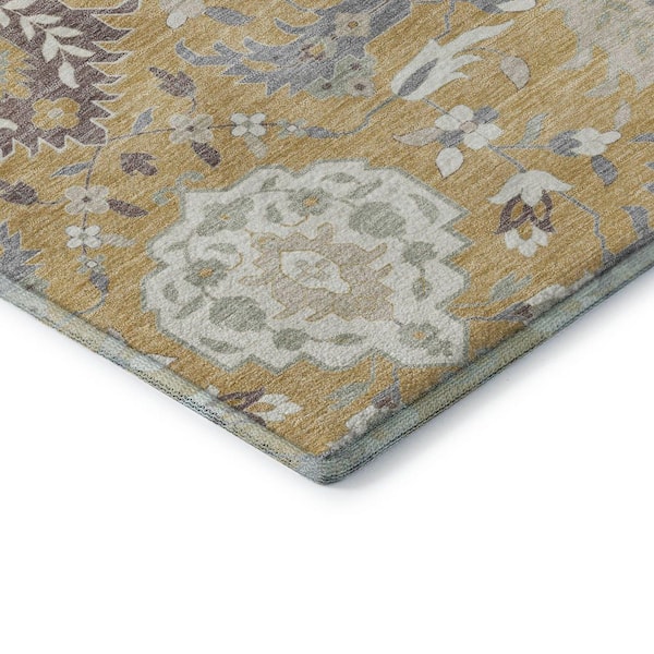 Mayfield Premium Machine Washable Abstract AMF1026 Gold 3 ft. x 5 ft. Area Rug