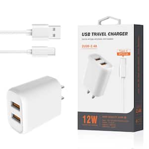 Type-C Portable Travel Home Charger with Built-In 5 ft. Cable in White