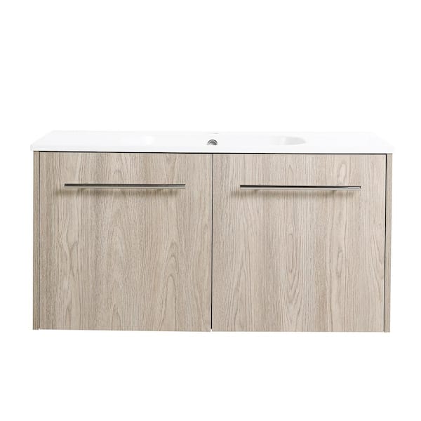 Unbranded 36 in. W x 18 in. D x 18 in. H Wall Mounted Bathroom Vanity inWhite Oak with White Cultured Marble Top