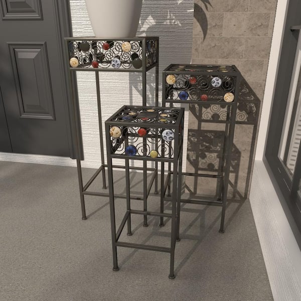 Large Black Metal Scroll Jeweled 3 Tier Plantstand (Set of 3)