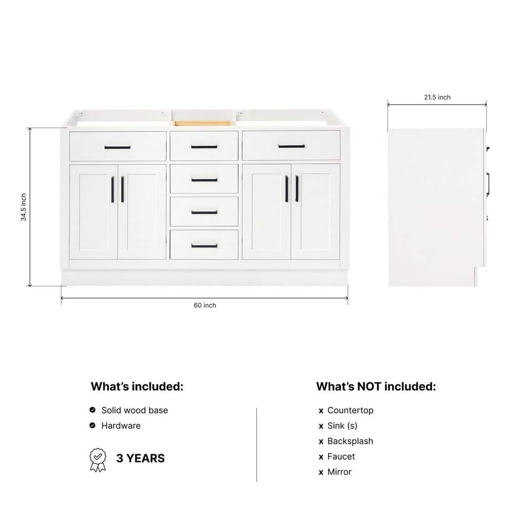 60'' White Hardwood Double Freestanding Bathroom Vanity