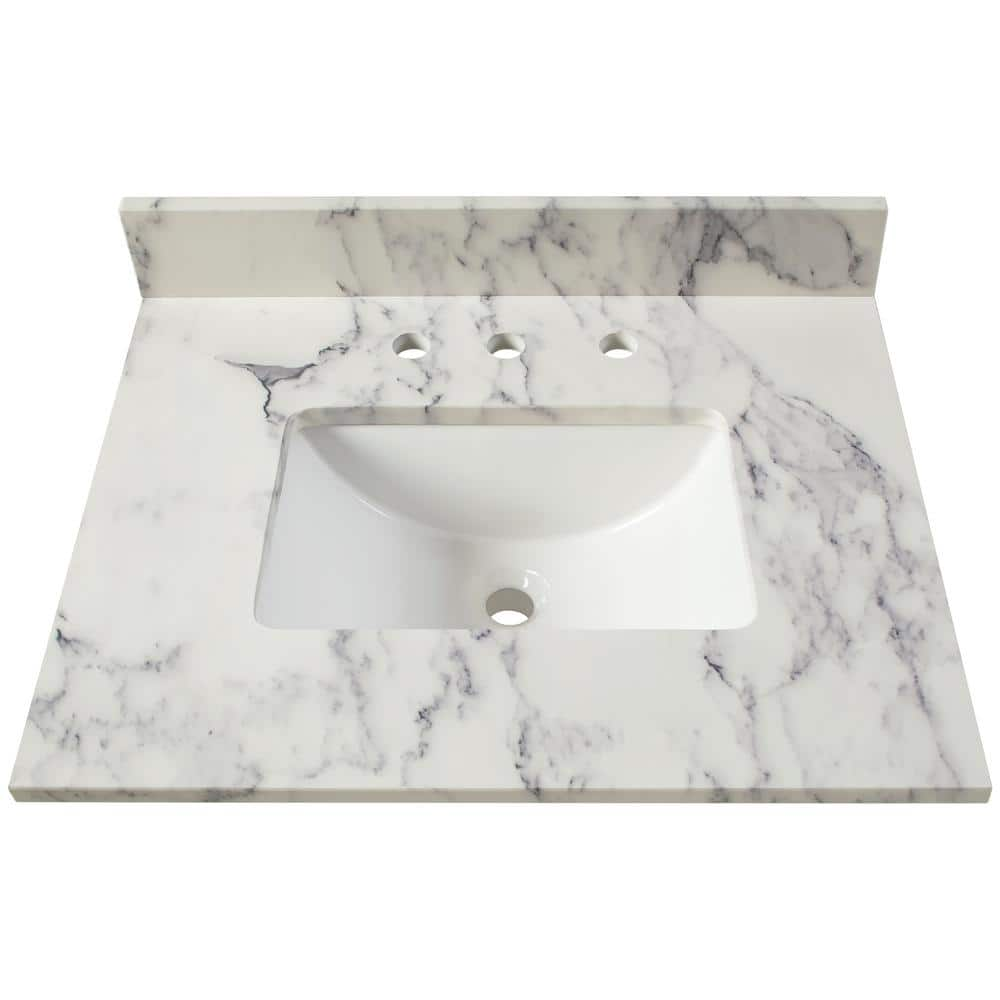 Home Decorators Collection 31 in. W x 22 in. D Engineered Marble Single Trough Basin Vanity Top in Calacutta with White Basin