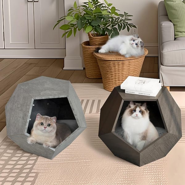 25.98 in Cement Gray Polygon MDF Modern Cat Bed Side Table/Coffee Table/Flower Pot Multifunctional Furniture