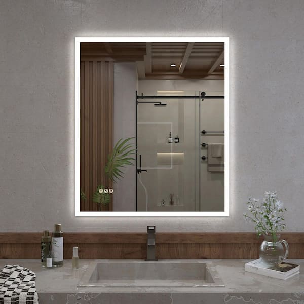 Hermitage Bath Haru 30 in. W x 36 in. H Rectangular Frameless LED Wall Bathroom Vanity Mirror