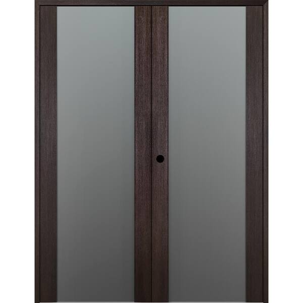 Belldinni Vona 202 56"x96" Right Hand Active Full Lite Frosted Glass Veralinga Oak Composite Wood Double Prehung French Door