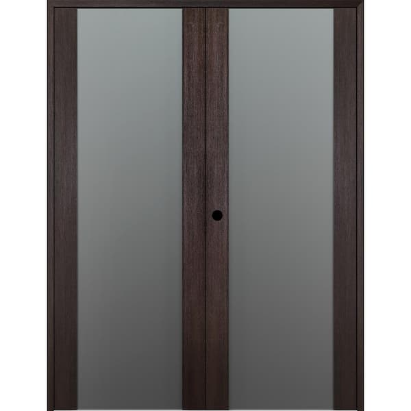 Belldinni Vona 202 72"x96" Right Hand Active Full Lite Frosted Glass Veralinga Oak Composite Wood Double Prehung French Door