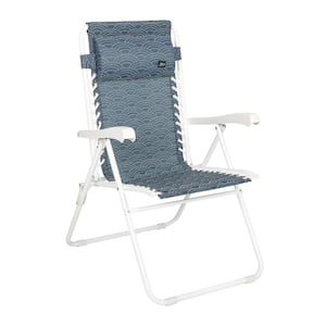 26 in. W Adjustable Outdoor Reclining Sling Chair with Pillow - Blue Scallop