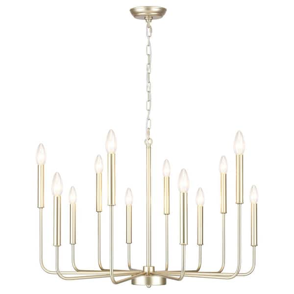 ZJVAIVE 12-Light Brass Candlestick Hanging Island Linear Chandelier Lighting Fixture for Kitchen Island