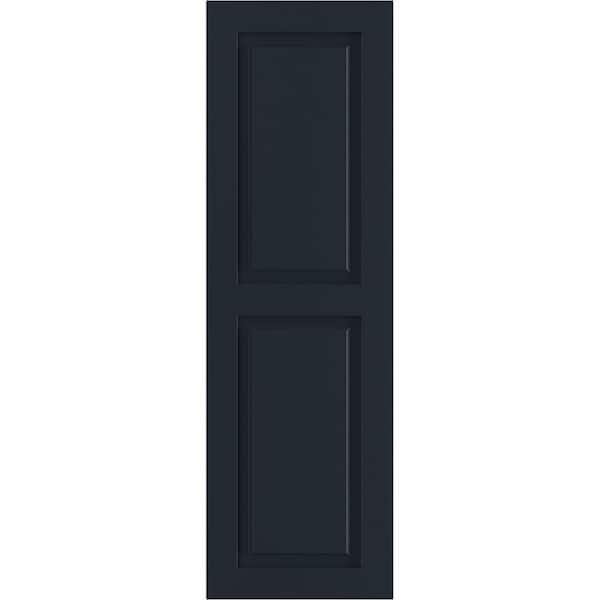 Ekena Millwork 15 in. x 43 in. True Fit Two Equal Raised Panel PVC Shutters Pair in Starless Night Blue