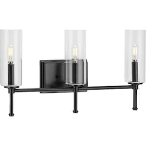 Elara 22.12 in. 3-Light Matte Black Vanity Light Clear Glass New Traditional Bath