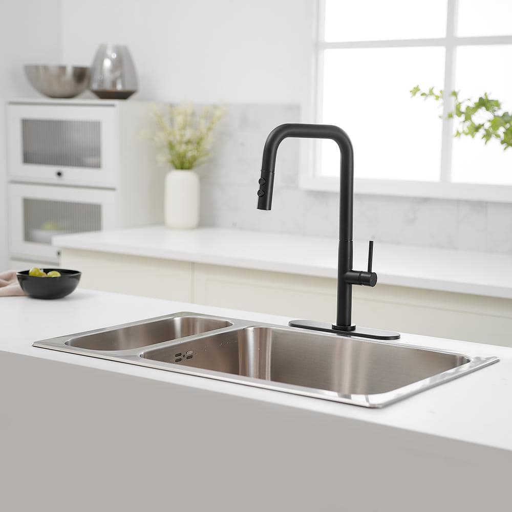 Matte Black Nickel Mid-Arc Pull-Out Spray Kitchen Faucet