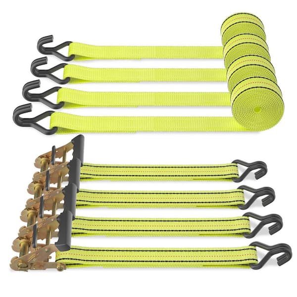 15 ft x 1.5 in Ratchet Strap with Coated Double J Hook Heavy Duty Tie Down 3000 lbs 1000 lbs WLL 4 Pack